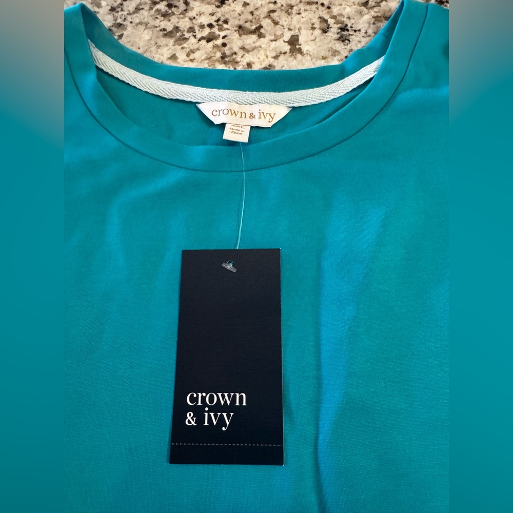 Crown & Ivy Turquoise Blouse with Embroidered Sleeves - Picture 7 of 7